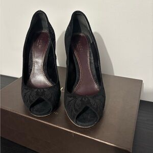 Gucci Black Peep Toe Women's Shoes